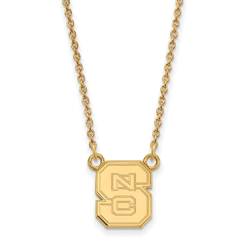 Large Statement Necklace for Occasions-14k Gold Plated Silver North Carolina Sm 'NCS' Pendant Necklace