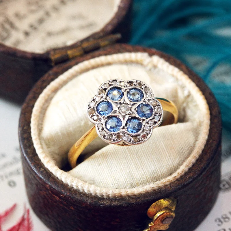 Beautiful Gemstone Engagement Ring-Delightful Blossom! Sapphire & Diamond Cluster Ring