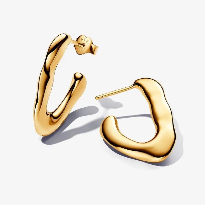 Sparkling Silver Earrings for Women-PANDORA : Organically V-shaped Open Hoop Earrings in Gold