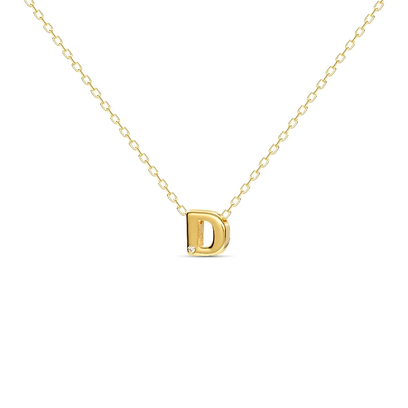 Gold Heart Necklace for Gifts-Diamond Letter Necklace "D" - 18 karat gold vermeil on sterling silver, diamond 0.01 carat