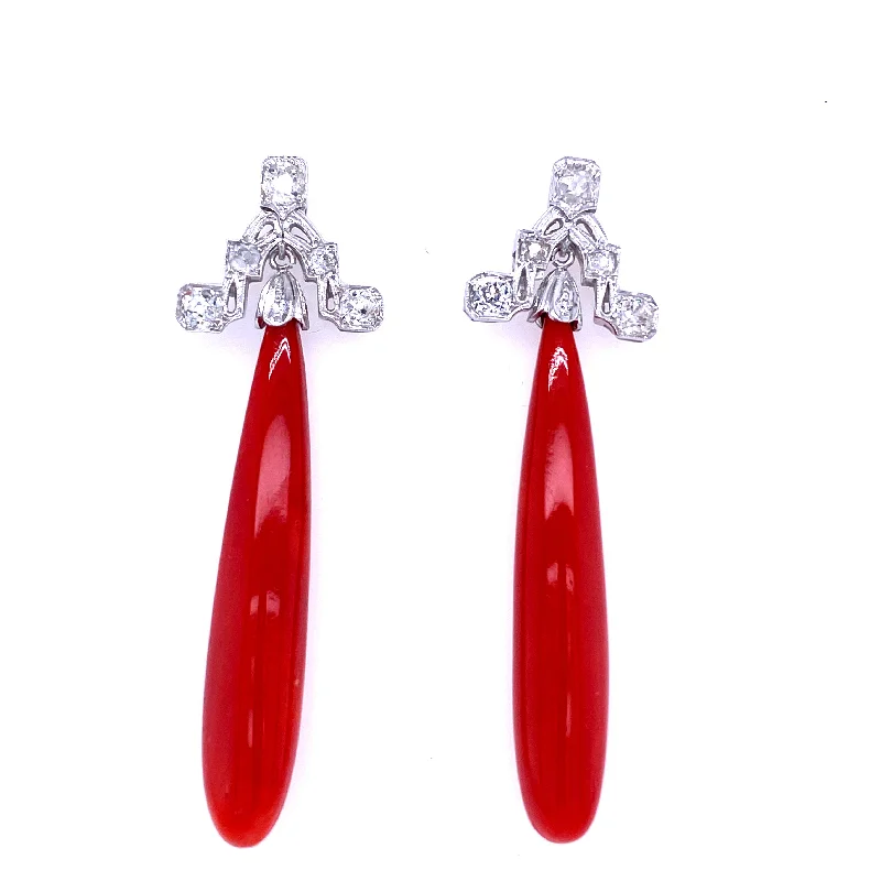 Colorful Hoop Earrings for Casual Look-Art Deco Sardinian Coral Diamond Gold Drop Earrings