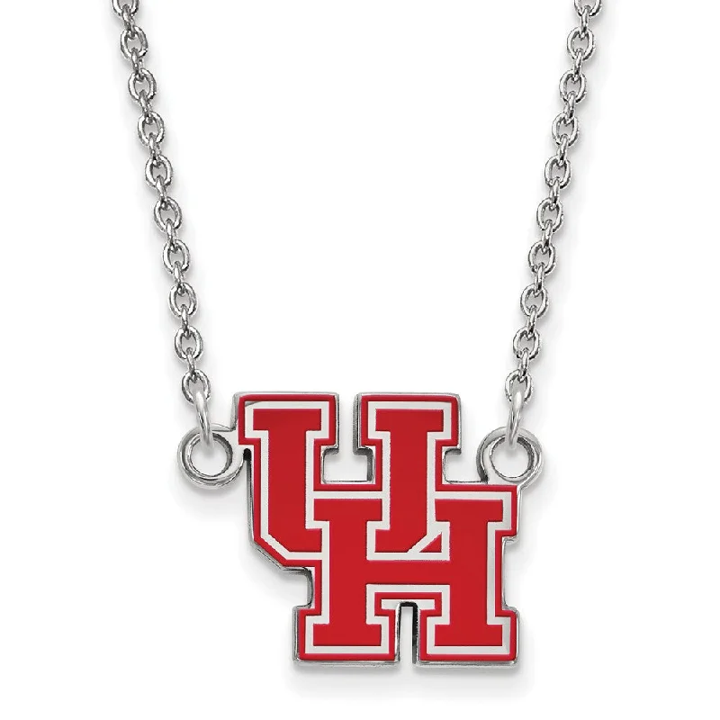 Elegant Statement Necklace for Parties-Sterling Silver U of Houston Small Enamel Pendant Necklace