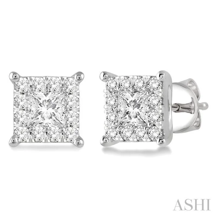 Modern Earrings for Women-1 Ctw Lovebright Diamond Earrings in 14K White Gold