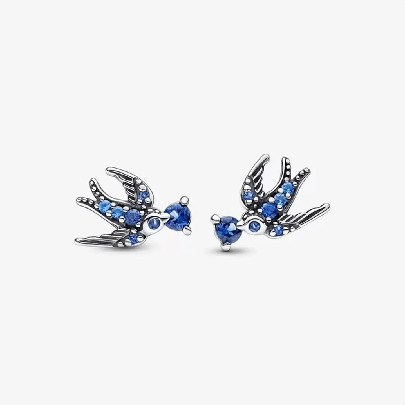 Elegant Gold Stud Earrings-PANDORA : Sparkling Swallow Stud Earrings