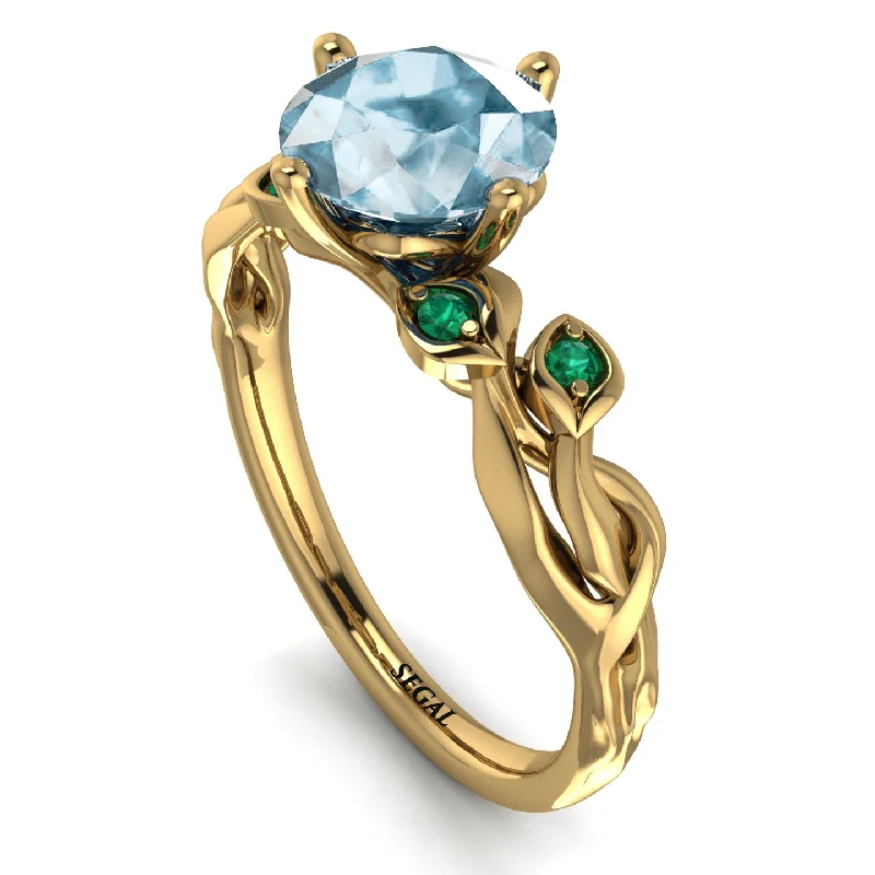 Silver Stackable Ring Set for Fashion-14K Gold Radiant Aquamarine Flower Harmony Ring - Autumn No. 404