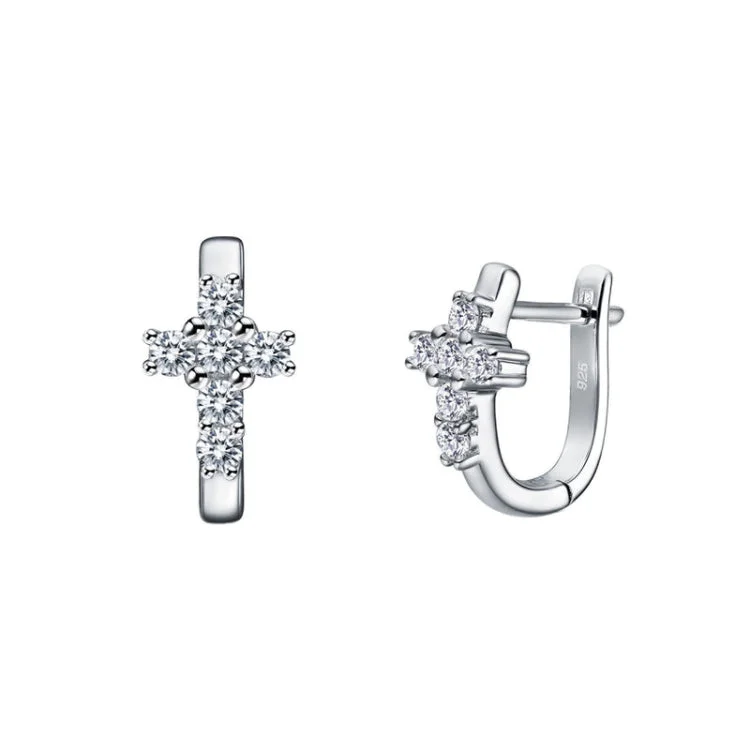 Elegant Drop Earrings for Weddings-Dainty Cross Huggie Earrings