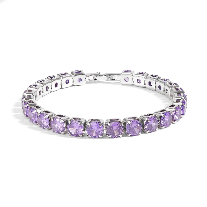 Handcrafted Beaded Bracelet for Women-White Gold Over Brass Purple CZ Fashion Bracelet / FBL0002