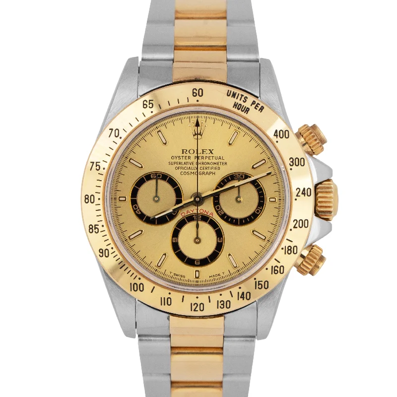 Stylish Watches with White Leather Straps-UNPOLISHED Rolex Daytona Cosmograph 40mm Zenith Champagne Gold Steel Watch 16523