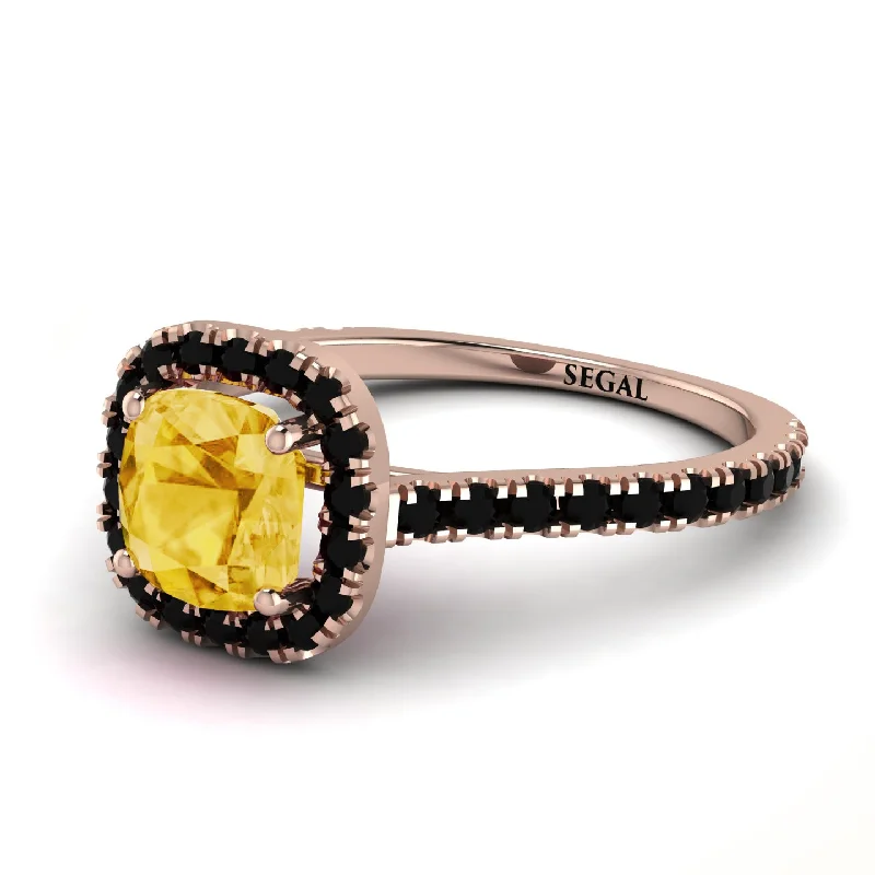 Custom Birthstone Ring for Fashion-Cushion Citrine Halo Engagement Ring - Jade No. 608