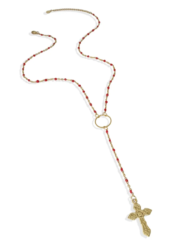 Colorful Necklace for Festivals-Rose Rosary Necklace