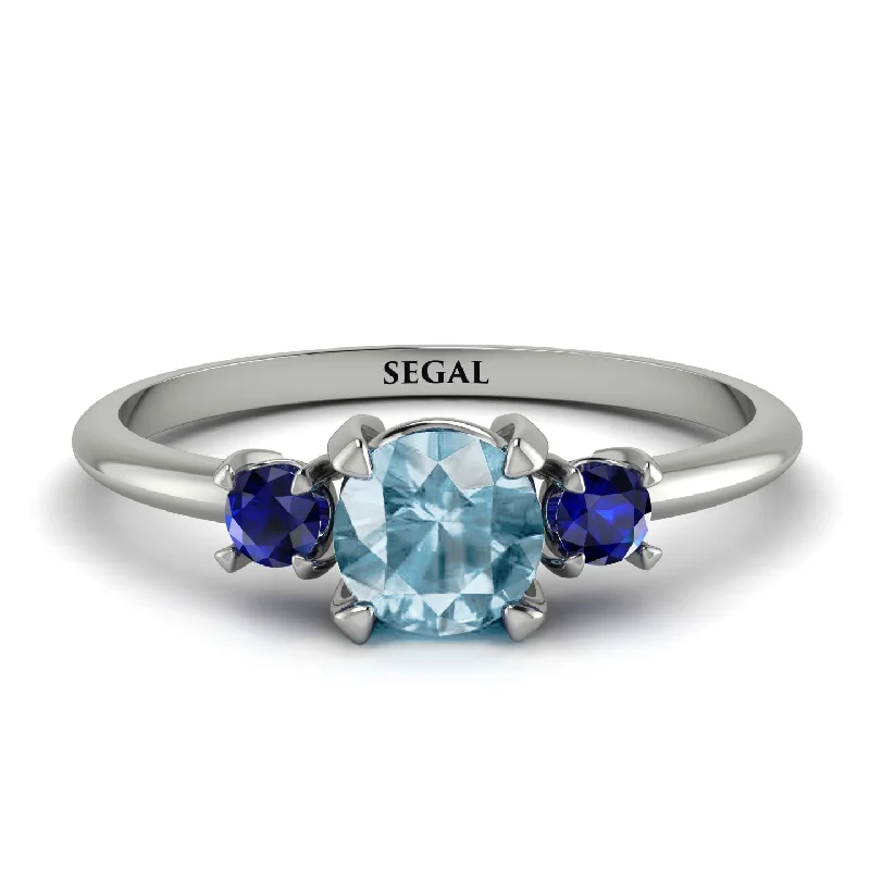 Elegant Diamond Ring for Engagement-Classic Three Stone Aquamarine Engagement Ring - Valentina No. 415