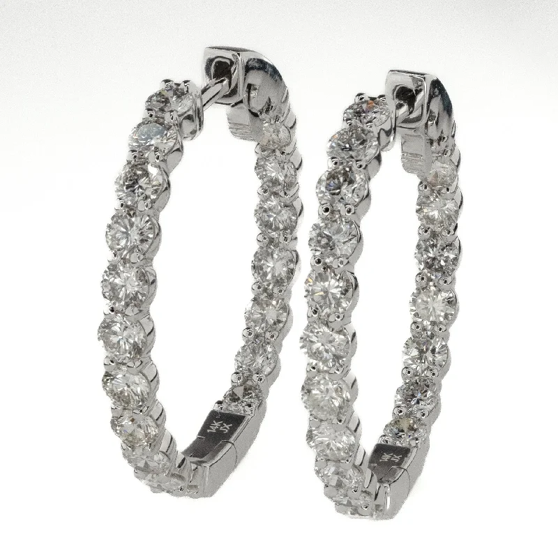 Large Crystal Earrings for Glamorous Look-Diamond 5.40ctw Inside Out Hoop Earrings in 14K White Gold