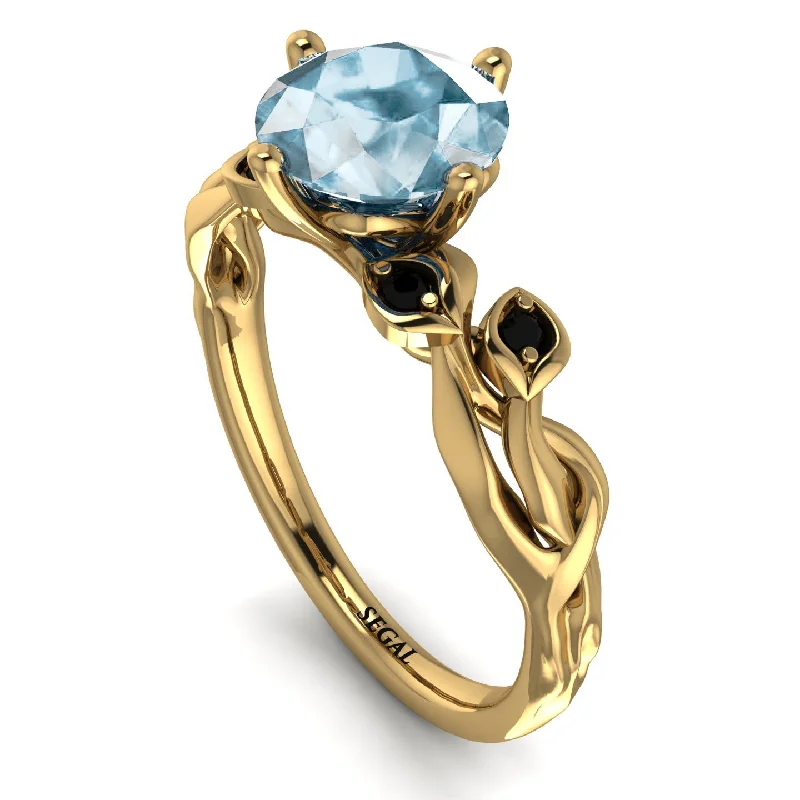 Custom Wedding Ring for Fashionable Couples-14K Gold Radiant Aquamarine Flower Harmony Ring - Autumn No. 407