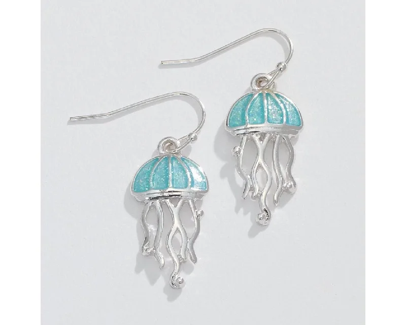 Chic Earrings for Evening Look-Periwinkle by Barlow :  Aqua glitter jellyfish - Earrings