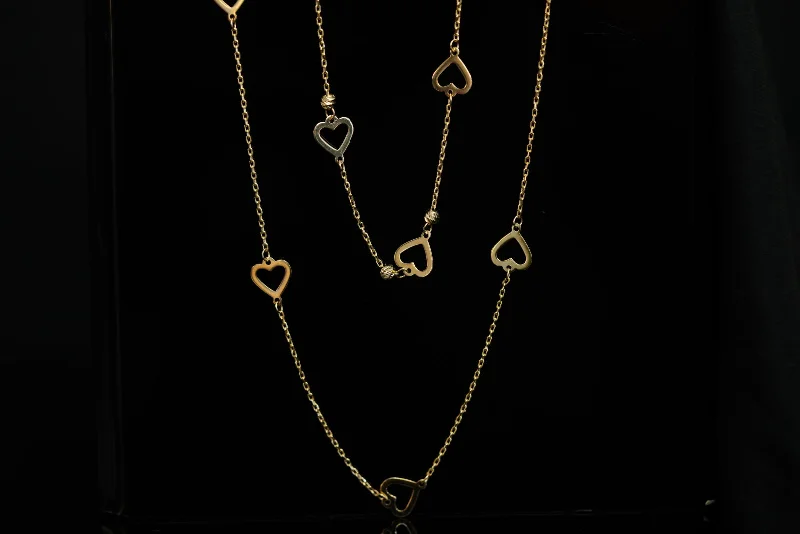 Chain Necklace with Pendant for Women-14k Hearts Necklace & Bracelet Set