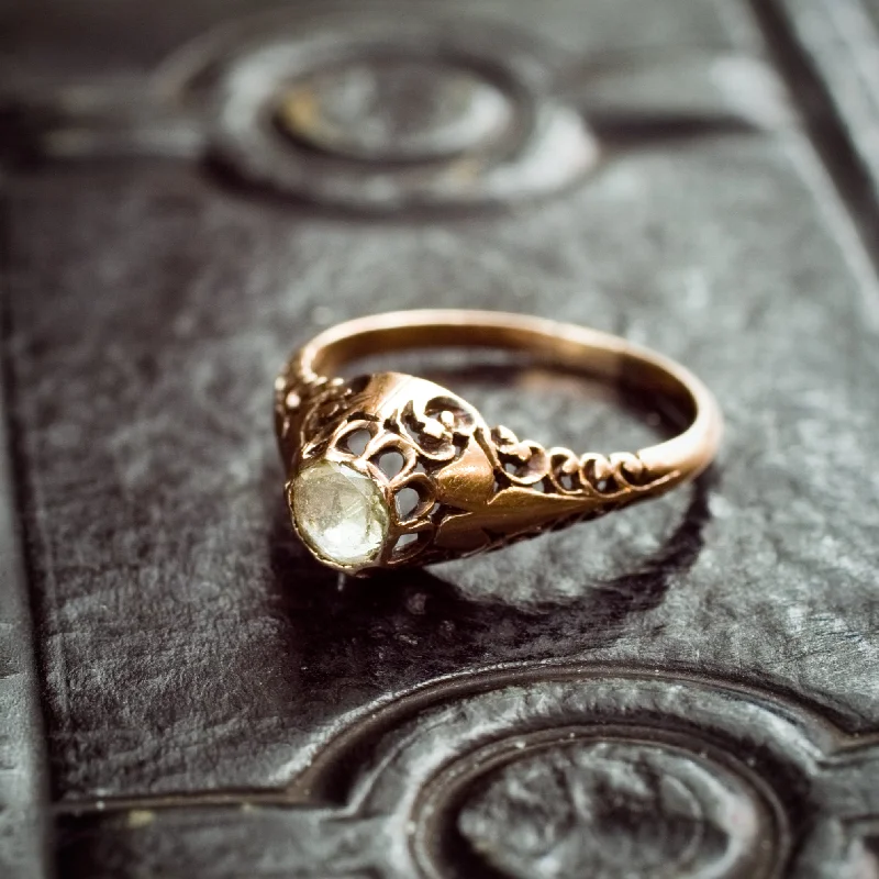 Customizable Gemstone Ring for Engagement-Phenomenally Pretty Edwardian Period Rose Gold Filigree Diamond Ring