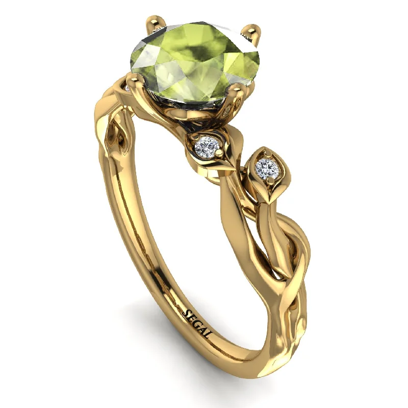 Unique Gold Ring for Fashionistas-14K Gold Radiant Peridot Flower Harmony Ring - Autumn No. 701