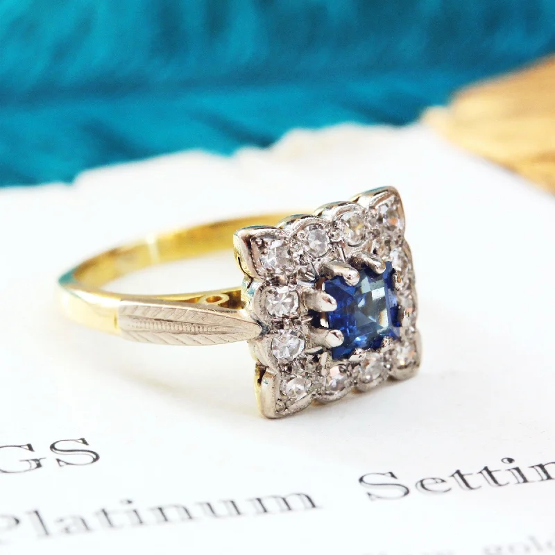 Birthstone Ring for Custom Jewelry-Fancy 1970's Floriate Sapphire & Diamond Dress Ring