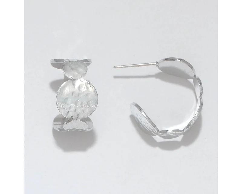 Glamorous Earrings for Night Life-Periwinkle by Barlow : Hammered bright Rhodium Hoops - Earrings