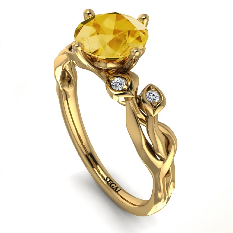 Stylish Gold Ring for Special Occasions-14K Gold Radiant Citrine Flower Harmony Ring - Autumn No. 601