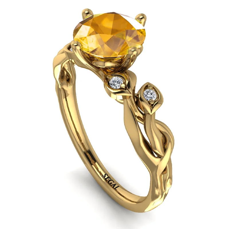 Black Diamond Ring for Men-14K Gold Radiant Yellow Diamond Flower Harmony Ring - Autumn No. 1001