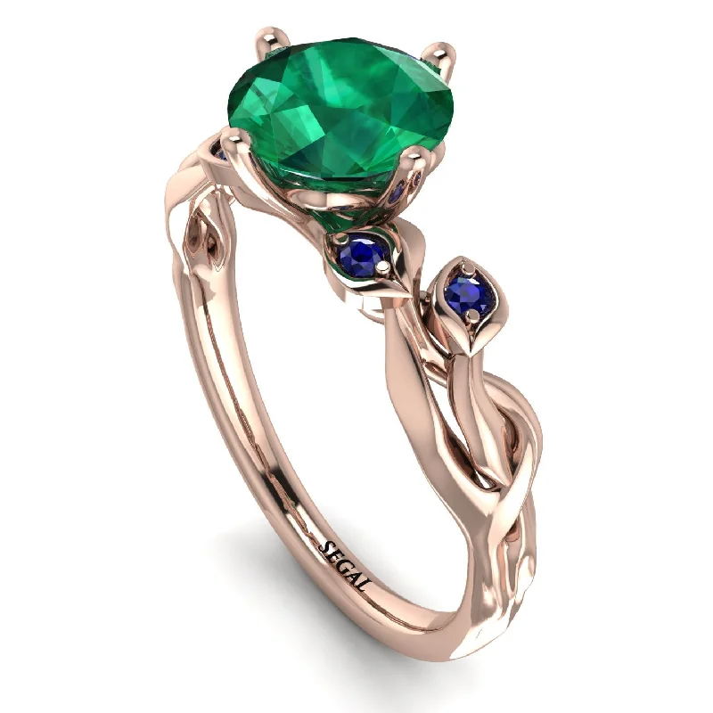 Classic Solitaire Ring for Engagement-14K Gold Radiant Emerald Flower Harmony Ring - Autumn No. 65