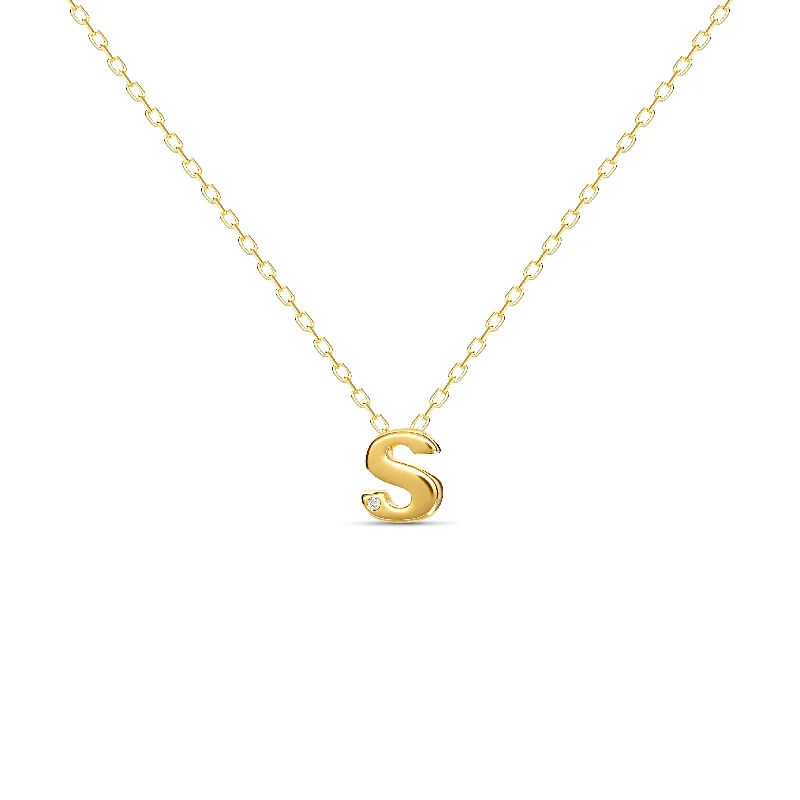 Bridal Necklace with Crystals-Diamond Letter Necklace "S" - 18 karat gold vermeil on sterling silver, diamond 0.01 carat