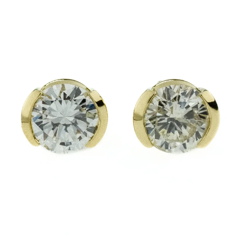 Stylish Gold Earrings for Weddings-1.92ctw VS2-SI1/L-M Round Diamond Solitaire Studs Earrings in 18K Yellow Gold