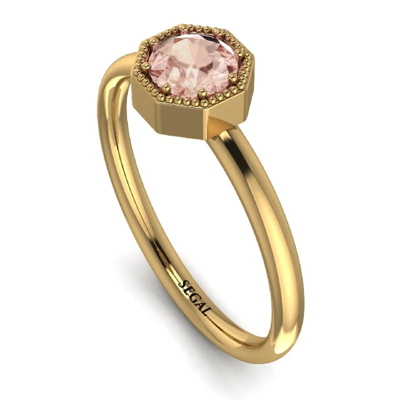 Trendy Gold Ring for Women-Solitaire Vintage Morganite Ring - Delilah No. 901