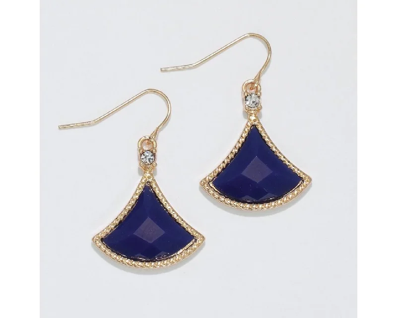 Geometric Gold Earrings-Periwinkle by Barlow : Stylish faceted Navy Crystal Drops - Earrings