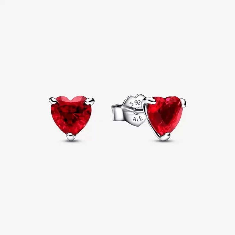 Bright Earrings for Daytime Looks-PANDORA : Red Heart Stud Earrings