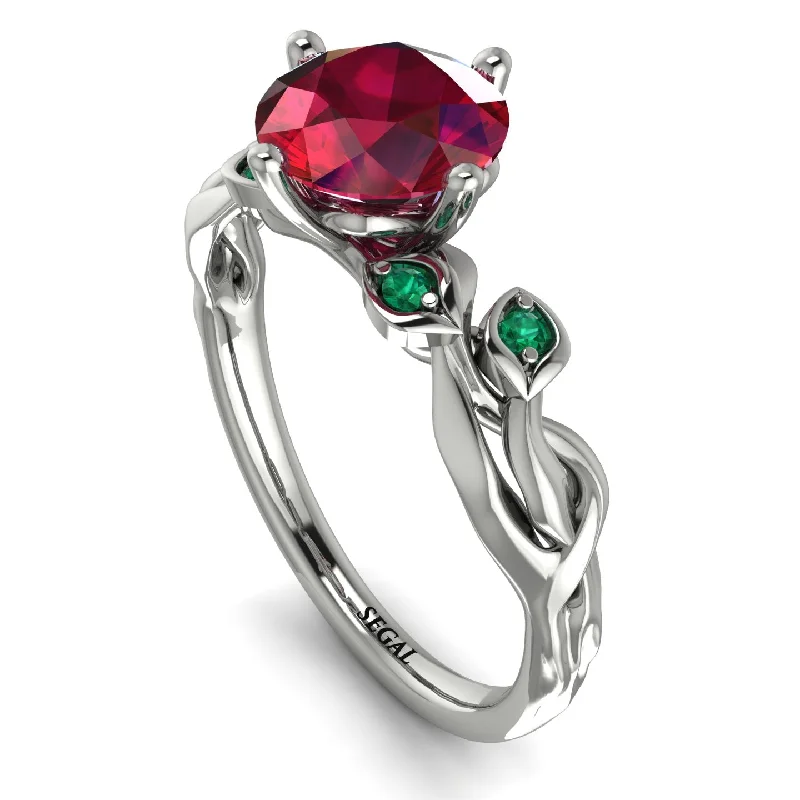 Custom Gold Ring for Special Occasions-14K Gold Radiant Ruby Flower Harmony Ring - Autumn No. 27