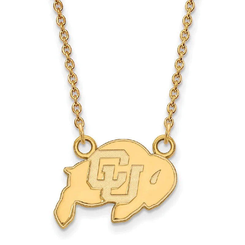 Pendant Necklace for Casual Style-14k Yellow Gold U of Colorado Small 'CU' Buffalo Pendant Necklace