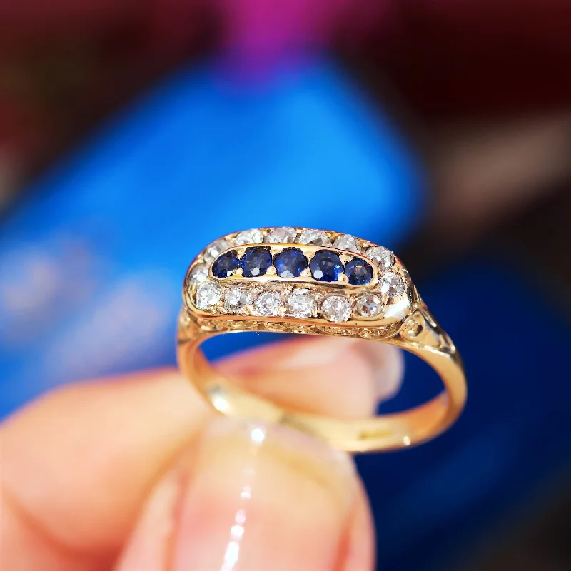 Elegant Wedding Band for Women-Antique Victorian Elegance Sapphire & Diamond Ring