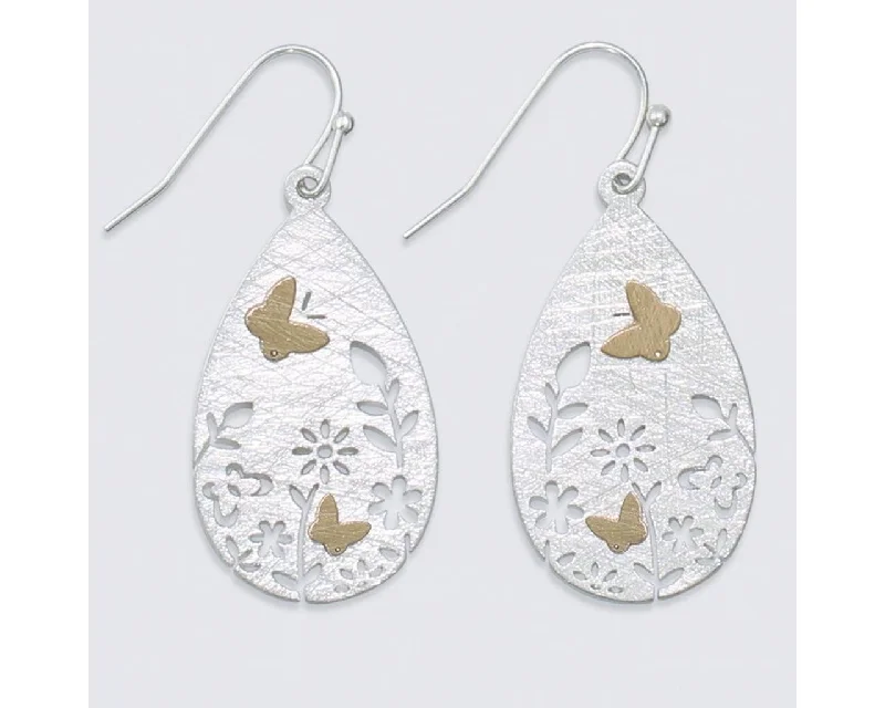 Custom Earrings for Personalized Style-Periwinkle by Barlow :  Two-tone Butterfly in Garden cutouts - Earrings