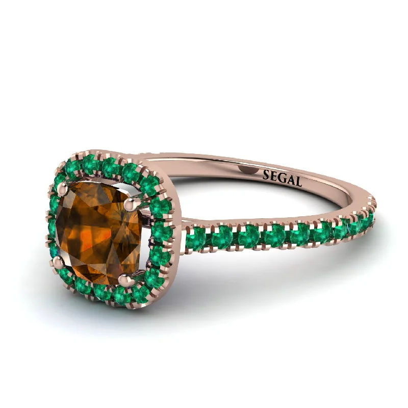 Luxury Wedding Ring for Men-Cushion Brown Diamond Halo Engagement Ring - Jade No. 1105