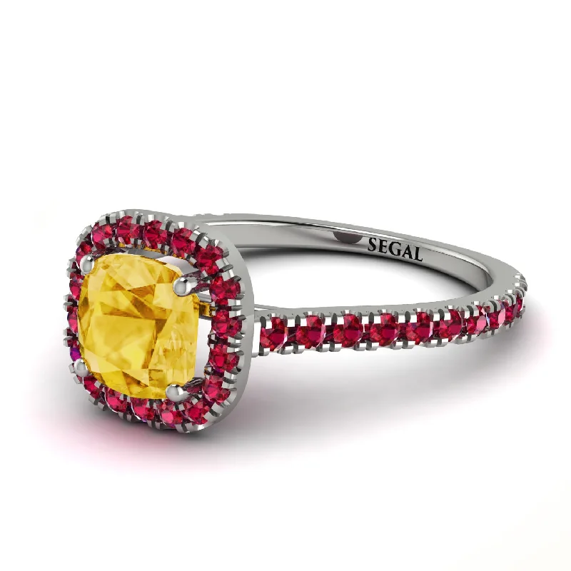 Engagement Ring with Diamonds and Sapphire-Cushion Citrine Halo Engagement Ring - Jade No. 612