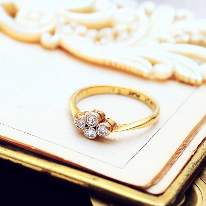 Classic Diamond Ring for Engagement-Dainty Sweetheart! Antique Diamond Flowerette Ring