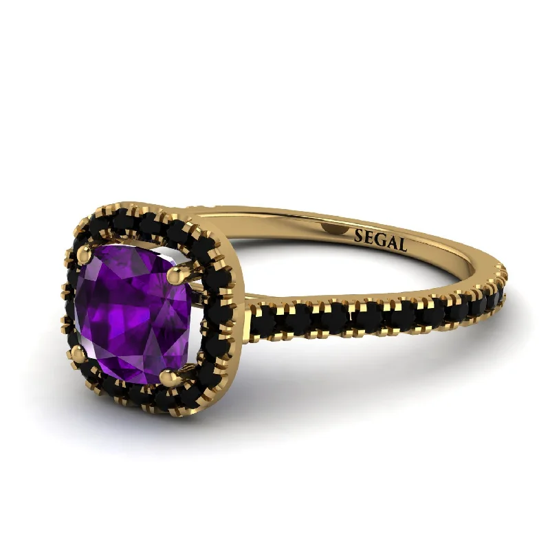 Luxury Gemstone Ring for Women-Cushion Amethyst Halo Engagement Ring - Jade No. 307