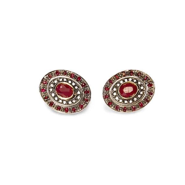 Luxury Stud Earrings for Women-Magnificent Antique 14K Pink Gold Rose Cut Diamond Ruby Earrings