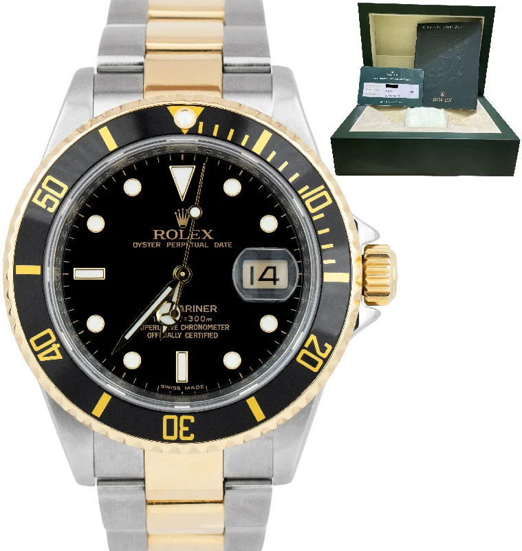 Elegant Watches for Everyday Use-REHAUT RSC Rolex Submariner Black Two-Tone NO-HOLES 40mm Watch 16613 BOX