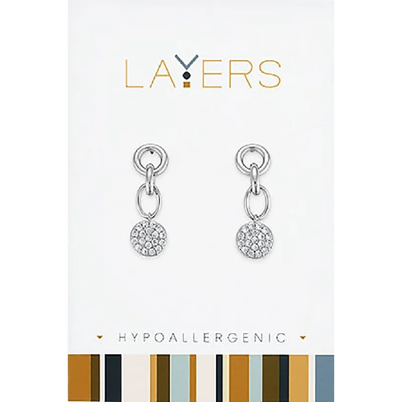 Artistic Earrings for Fashion Lovers-Center Court: Silver Linked Cubic Zirconia Coin Dangle Layers Earrings