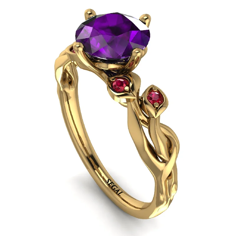 Vintage Wedding Band Set for Couples-14K Gold Radiant Amethyst Flower Harmony Ring - Autumn No. 310