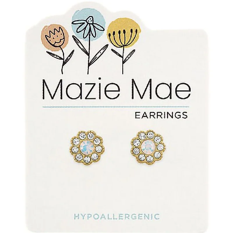 Unique Gem Earrings for Fashion-Center Court: Gold White Opal CZ Flower Stud Mazie Mae Earring