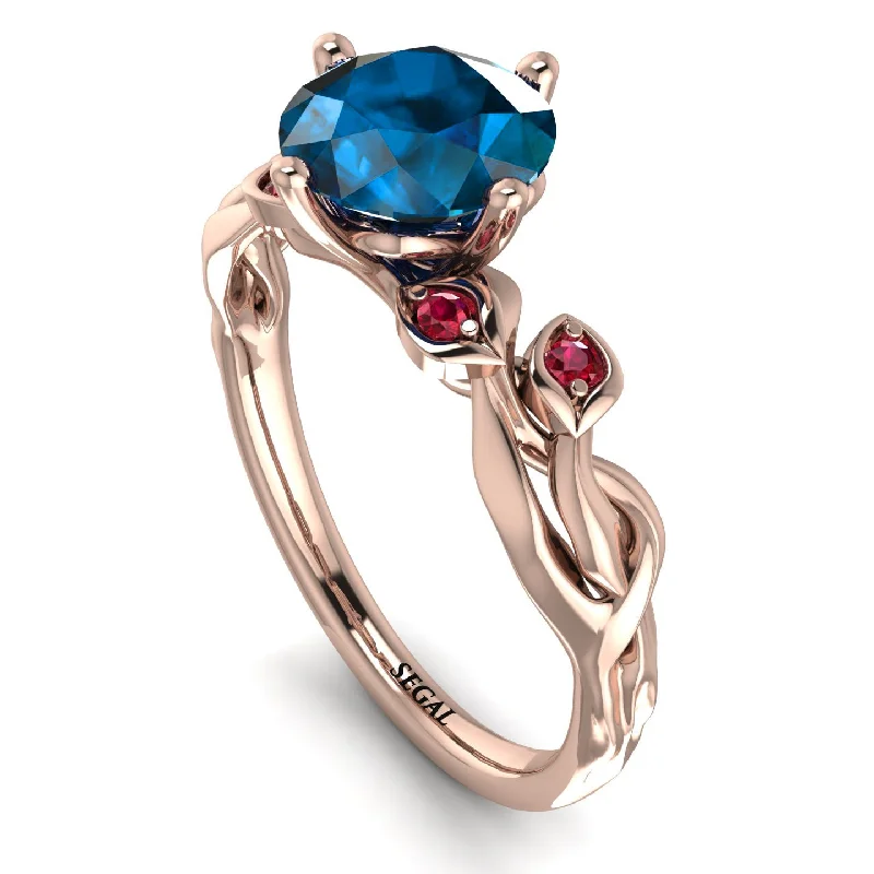 Large Ring with Gemstone for Fashion-14K Gold Radiant Blue Topaz Flower Harmony Ring - Autumn No. 511