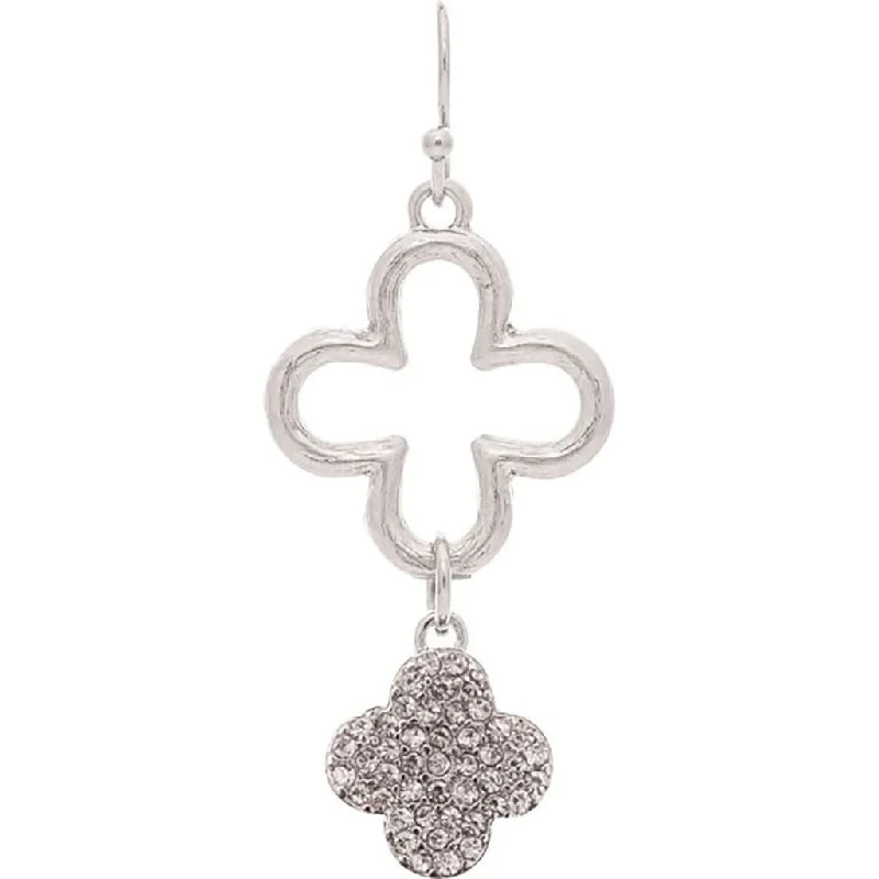 High Fashion Earrings for Women-Rain : Silver Clear Crystal Pave Clovers Earrings