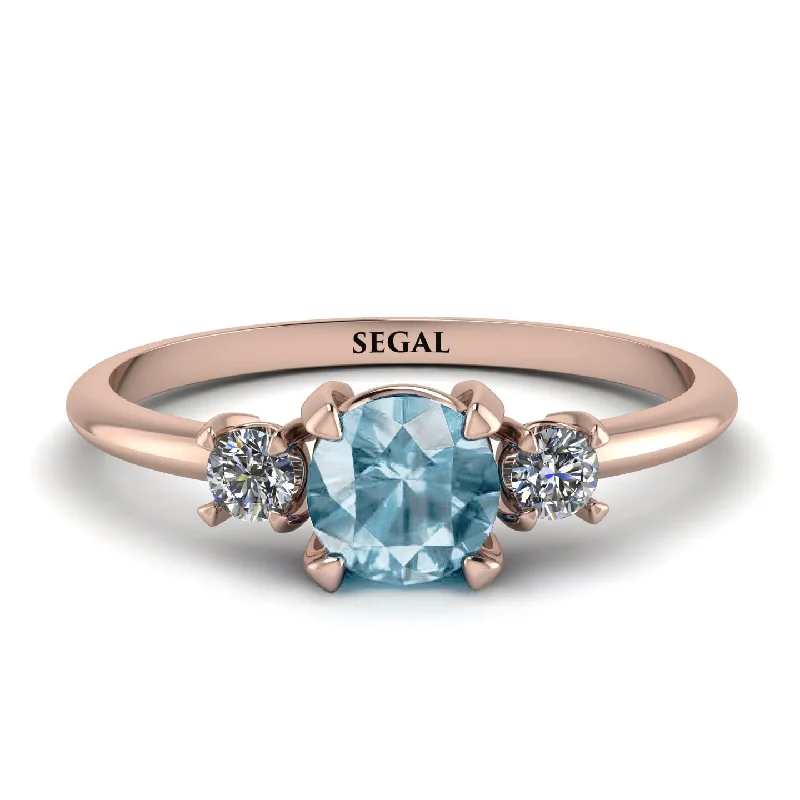 Elegant Silver Ring for Everyday Wear-Classic Three Stone Aquamarine Engagement Ring - Valentina No. 402