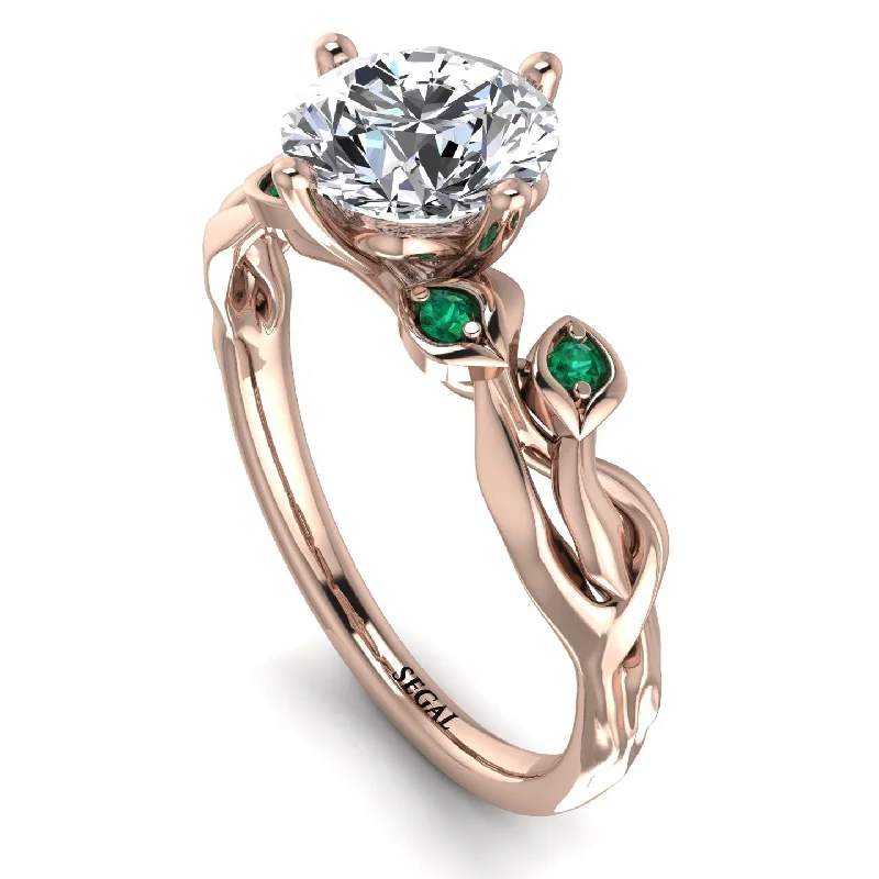 Women’s Wedding Ring with Emerald-14K Gold Radiant Diamond Flower Harmony Ring - Autumn No. 17