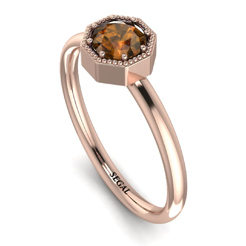 Matching Wedding Rings for Couples-Solitaire Vintage Brown Diamond Ring - Delilah No. 1102