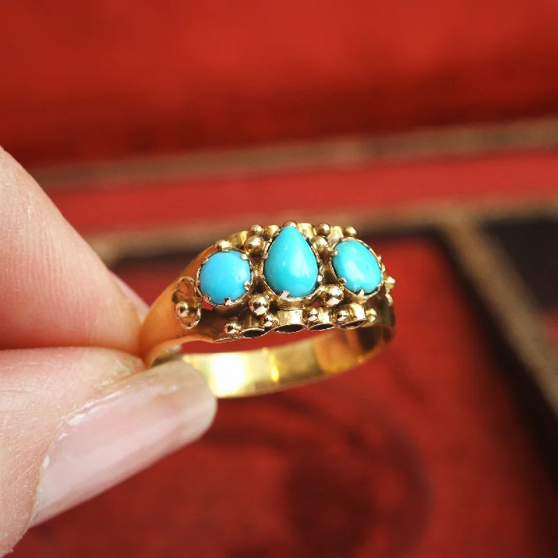 Silver Wedding Ring Set for Couples-Fine Antique Mid Victorian Persian Turquoise Ring